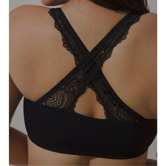 SOMA 38DDD Enbliss Luxe Front Close Lace Back Bra Black Plunge Underwire - Picture 2 of 7